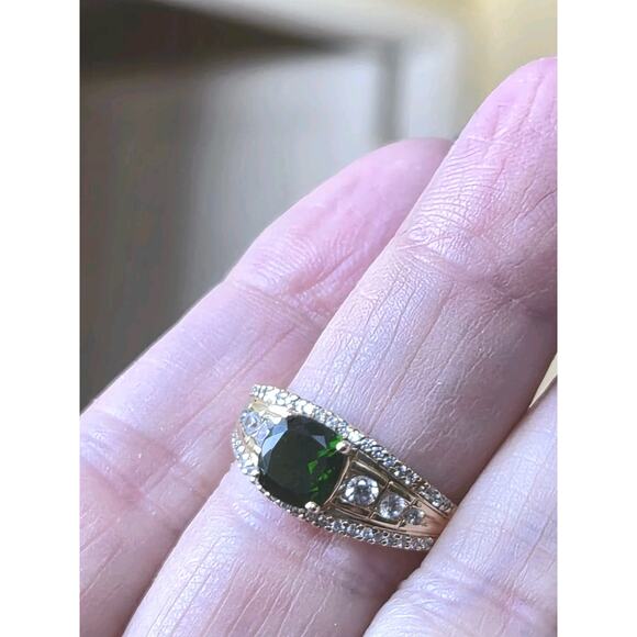 10k Yellow Gold Ring 1.42ct Square Cushion Chrome Diopside W/.57 Zircon Size 8 - Picture 10 of 12